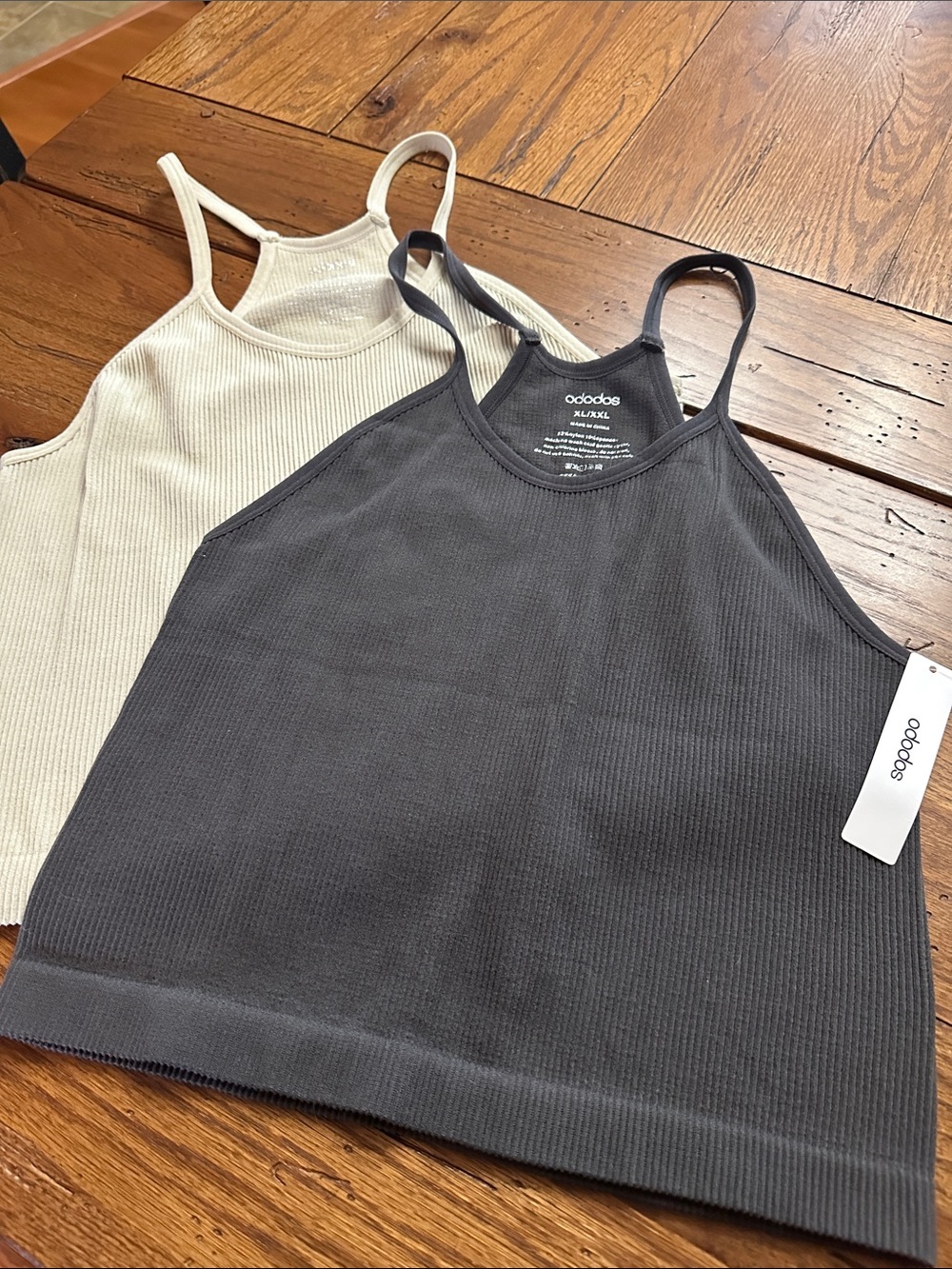 Women’s Ribbed Tank Tops - Charcoal Gray & Cream- Size XL/XXL